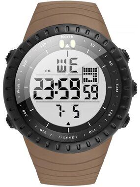 Men's Khaki White Analog Quartz Sports Outdoor Waterproof Military Digital Watch